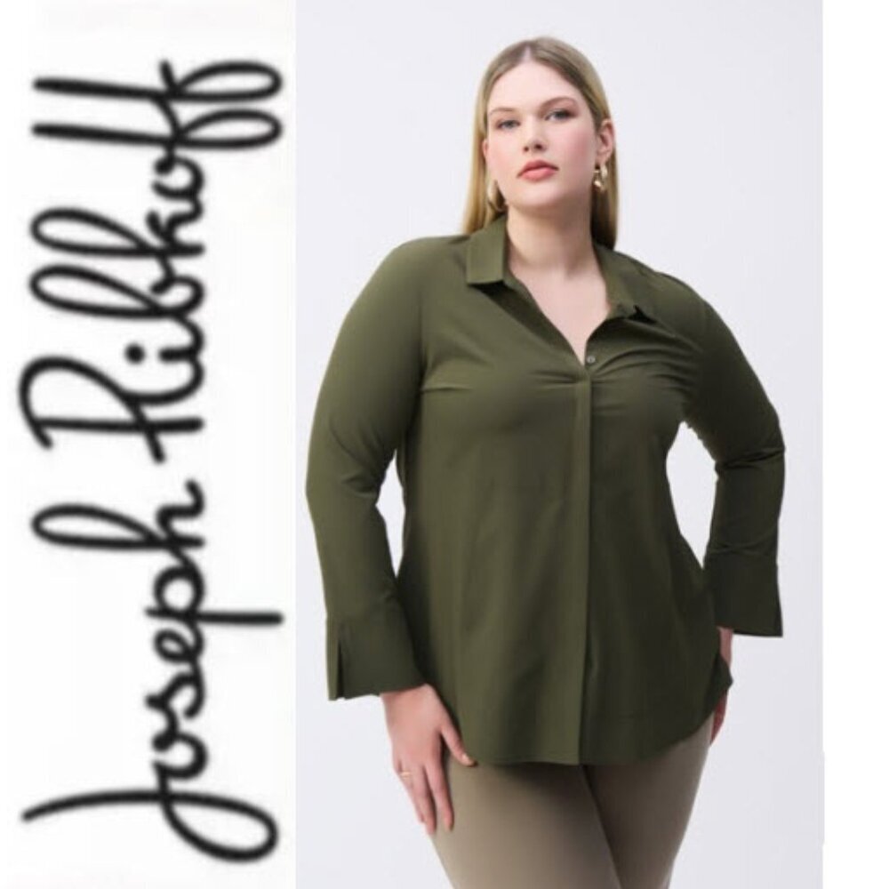 Joseph Ribkoff Button-Down Blouse Khaki Size XXL Statement Cuffs